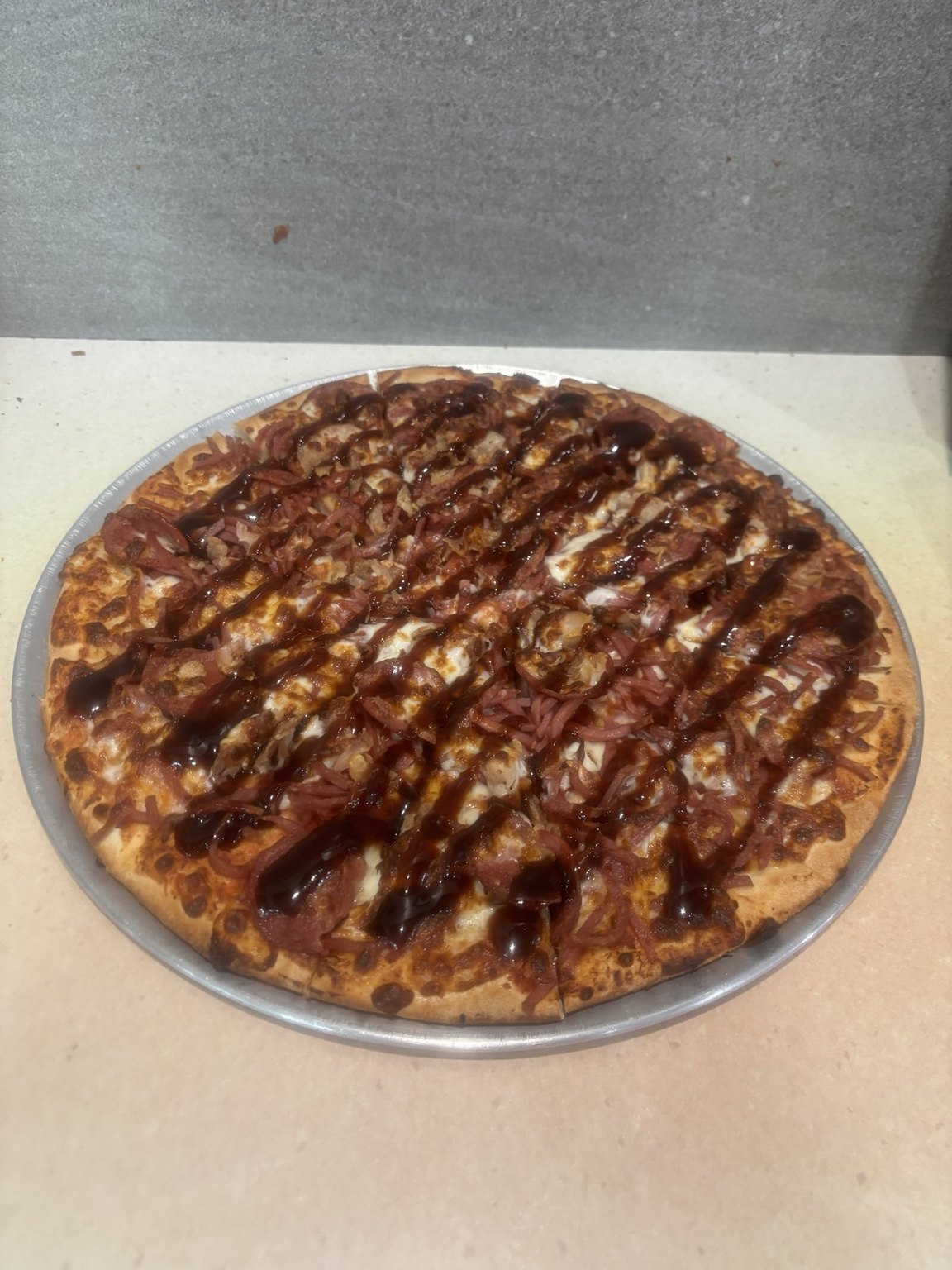 Meat Lovers pizza with BBQ sauce