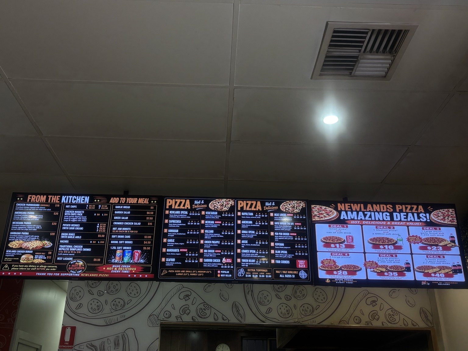 Digital menu boards at Newlands Pizza